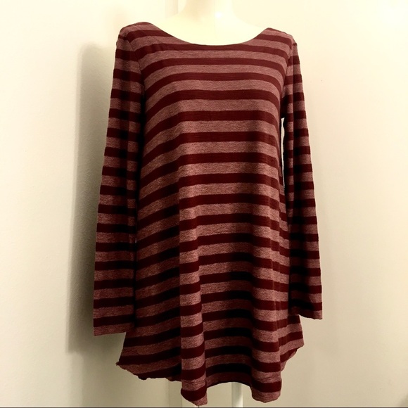 FREE PEOPLE BEACH Movie Date maroon striped tunic oversized XS - Picture 5 of 8
